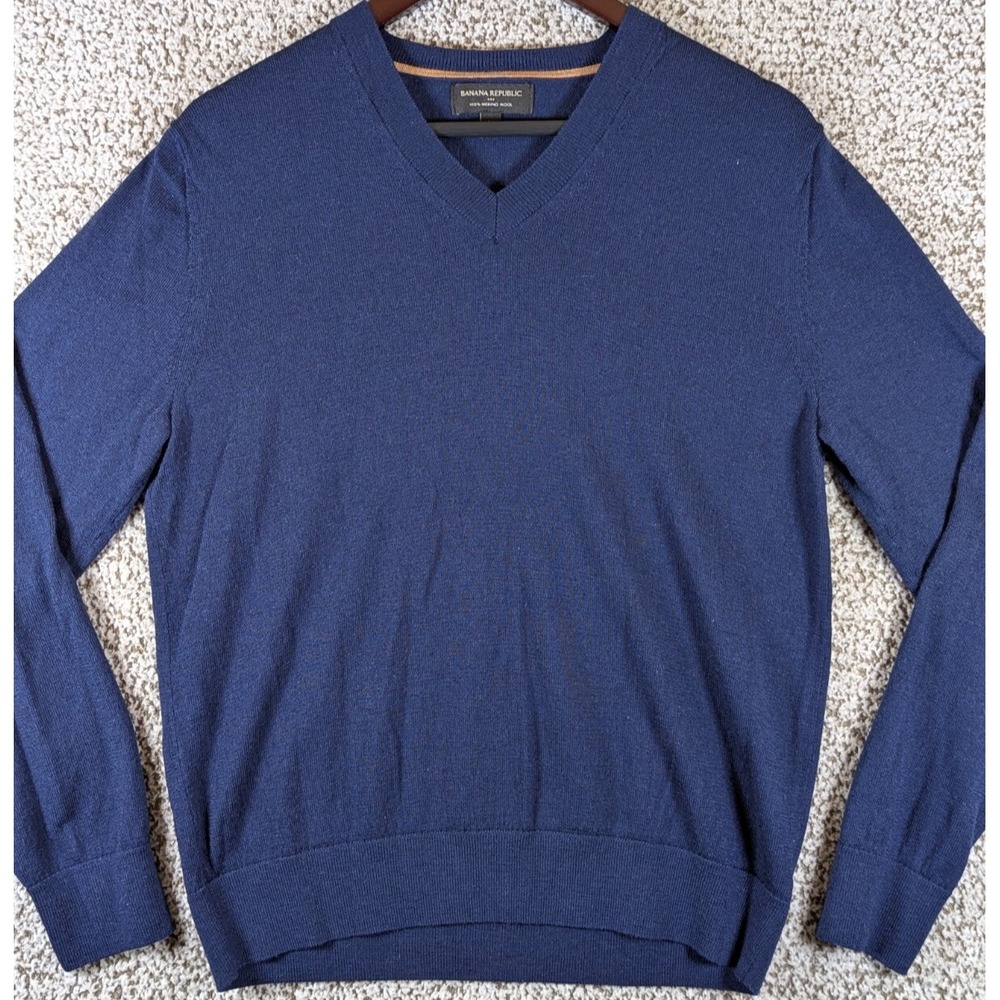 Banana Republic 100 Percent Merino Wool V Neck Sweater Men's Medium Blue